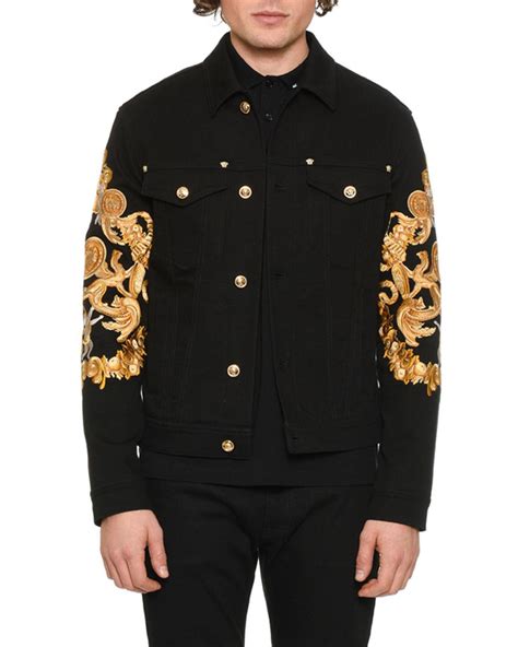 versace men's fur coat|Versace denim jacket men.